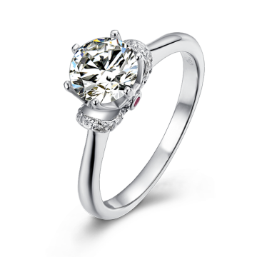 Classic 925 Silver MoissaniteFor Women Wedding Ring Six Prong  With Ruby Setting Ring  For Anniversary